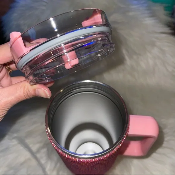 Pink Rhinestone Tumbler Stainless Steel Style 40oz with Handle New - Picture 11 of 15